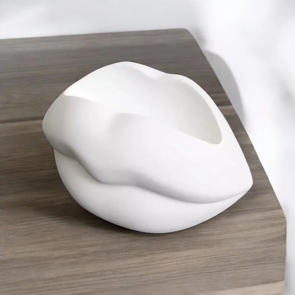 New MCM Large Lips / Mouth White Retro Modern Succulent Flower Planter Pot